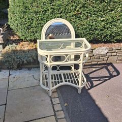 Cane hall table with matching mirror