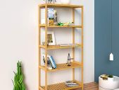 Bathroom shelf bamboo 5 shelves  bathroom shelf, bathroom shelf, stand shelf, kitchen shelf, flower rack, bamboo bookcase, with 5 shelves, adjustable shelves, 60 x 26 x 130 cm