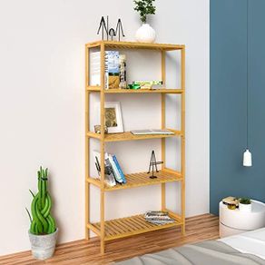 Bathroom shelf bamboo 5 shelves  bathroom shelf, bathroom shelf, stand shelf, kitchen shelf, flower rack, bamboo bookcase, with 5 shelves, adjustable shelves, 60 x 26 x 130 cm