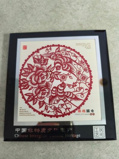 Intangible Cultural Heritage Chinese Paper Cuts 5.75 x 6 inchrs Glass Covered