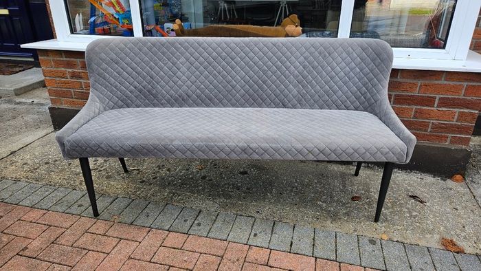 Grey Velvet Dining Bench With Back