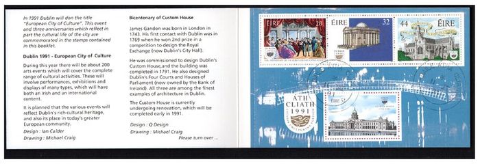 1991 Ireland Dublin European City of Culture Commemorative Stamp Booklet Fine Used with Dublin Cancel