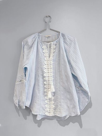 Pre Owned River Island Light Blue Boho Lace Trim Blouse