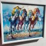 Large Horse Racing Painting - 4 Galloping Horses Colourful - Framed 80x60cm Image 3