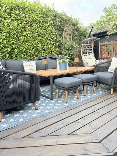 Ex display limited edition 200cm x 300cm navy and white star print indoor/outdoor rug
