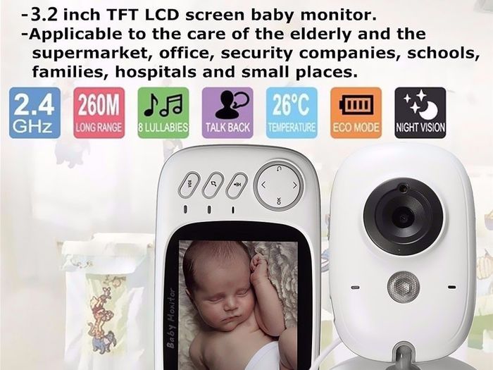 Wireless Video Color Baby Monitor with 3.2Inches LCD 2 Way Audio Talk Night Vision Surveillance Security Camera Babysitter