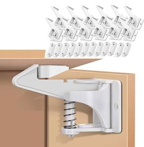 12 PCS Child Safety Cupboard Locks, Invisible & Unlocked Design No Drilling Needed, Adhesive Easy Install, Baby Proof Safety Cabinet Locks Inside for Children Drawer Kitchen Closet Latches