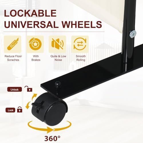 4 Panel Room Divider Folding Privacy Screen, Freestanding Room Partition with Lockable Wheels, Portable