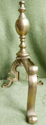 Antique Victorian Brass Fire Side Dogs - Lion Head Brass Fire Dogs