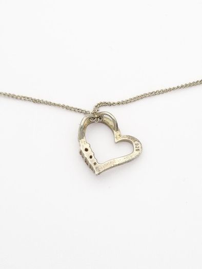 925 Vintage Open Heart Sterling Silver CZ Necklace