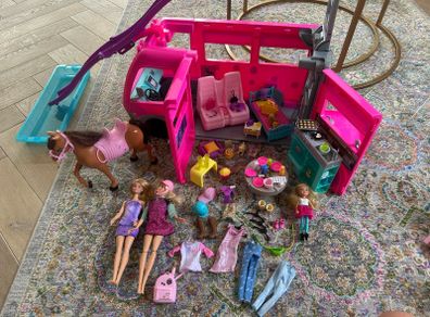 Barbie Campervan/Slide/Pool/Dolls/Accessories