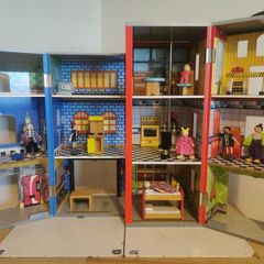 Wooden Fire Station and Police Station playset