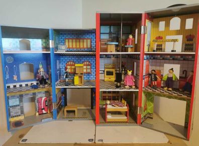 Wooden Fire Station and Police Station playset