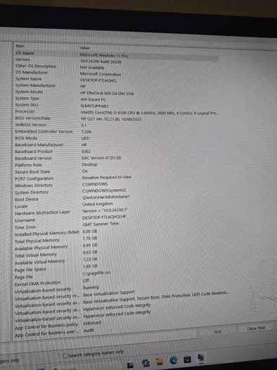 HP Elitedesk 800 G4 Tiny, i3 8th gen, 8gb, 256 ssd, windows 11