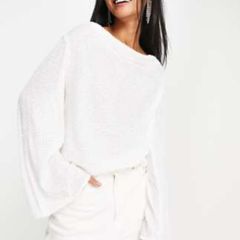 River Island White Sequin Cowl Neck Top Sz 16 New