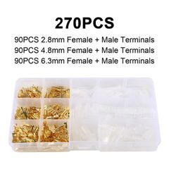 Box Insulated Male Female Wire Connector 2.8/4.8/6.3mm Electrical Crimp Terminals Termin Spade Connectors Assorted Kit 270PCS