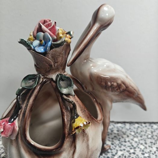 Vintage mid-century Capodimonte Style Italian Porcelain Stork Planter / Vase