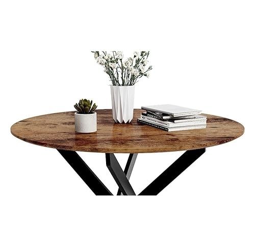 Round Dining Table Wooden 80cm Retro Kitchen Table for Dining Room, Industrial Style Rustic Brown and Black (Table Only)