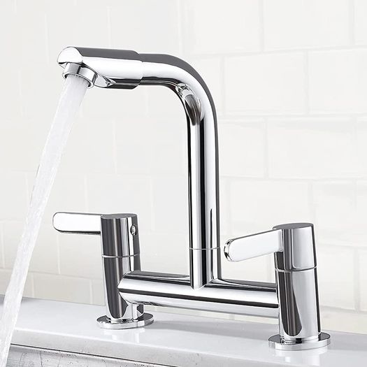 Black Kitchen Mixer Tap Dual Lever with 360 Degree Aerator, Swivel Kitchen Bridge Taps 2 Hole Sink Monobloc Faucet, 180mm Centres Deck Mounted with G1/2 Hose UK Standard Fittings MULTIPLE COLOURS AVAILABLE (FREE POSTAGE)