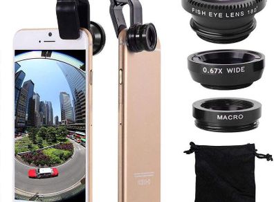3in1 Fisheye Wide Angle Micro Camera Lens for iPhone Xiaomi Redmi 3IN1 Zoom Fish Eye Len on Smartphone Lenses with Phone Clip