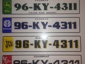 Number plates for tractors, trucks, cars etc.