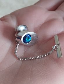 Vintage Tie Clip with Blue Crystal.