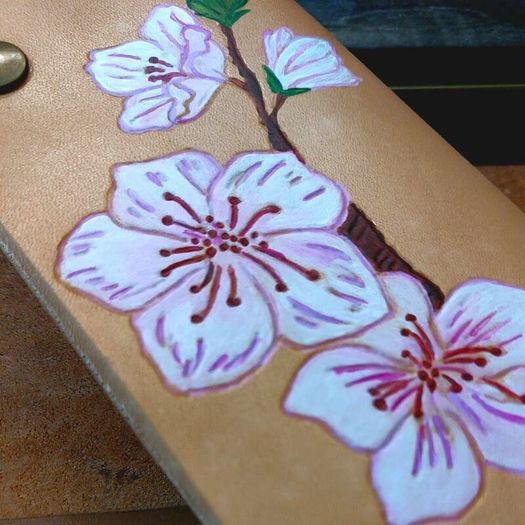 Leather cherry blossom wallet
