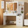 LED Dressing Table with Mirror and Light with LED Lighting with Sockets (AC, USB & Type-C), 5 Drawers, 7 Open Storage Spaces with Jewellery Hooks Image 7