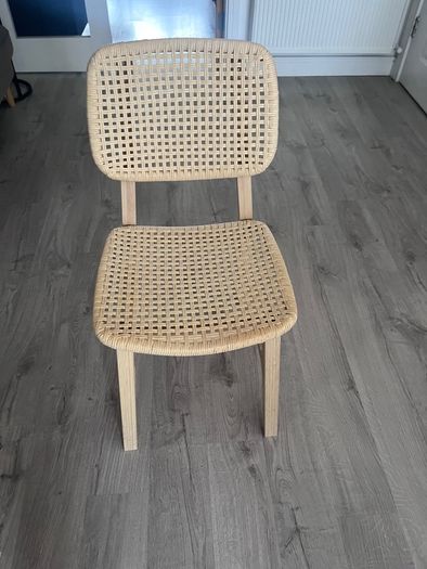 Four Voxlov IKEA light bamboo dining chairs