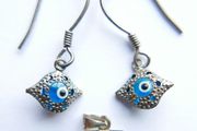 Vintage Sterling Silver 925 Blue Evil Eye Earrings and Pendant 2,1g