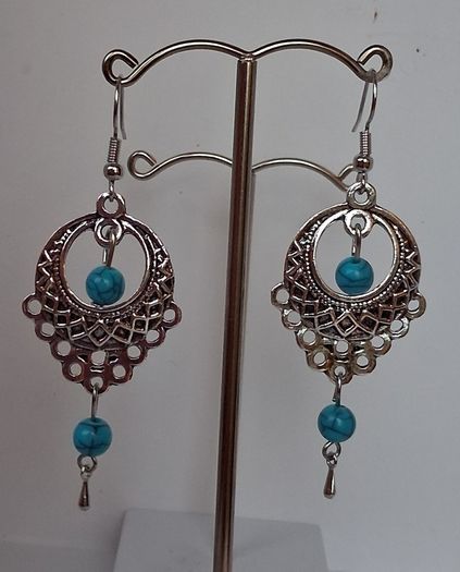 Boho Filigree Turquoise Bead Earrings
