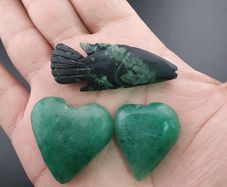 Lot Of 3 Vintage Jade one Fish shape two Green heart Shape Pendants