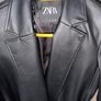 Zara Size S black faux leather Long trench coat with belt Image 5