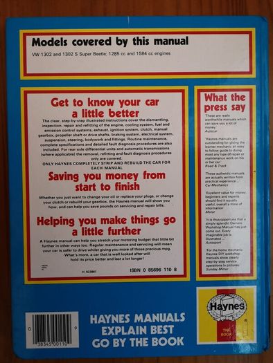 VW Beetle 70-72 1,3 & 1,5 workshop manual/Haynes/Volkswagen