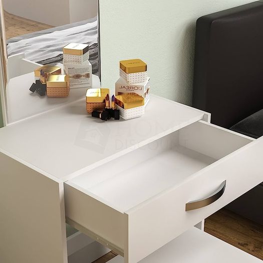Dressing Table Isla 1 Drawer Mirror & Stool Bedroom Set Makeup Vanity Cosmetics Storage Desk Dresser Furniture White (FREE SHIPPING)