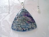 Gemstone Drop Triangle Blue Pink Faux Agate Pendant with silver plated necklace 018043