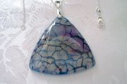 Gemstone Drop Triangle Blue Pink Faux Agate Pendant with silver plated necklace 018043