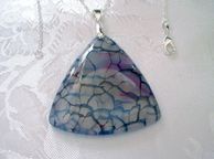 main image for ad Gemstone Drop Triangle Blue Pink Faux Agate Pendant with silver plated necklace 018043