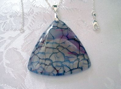 Gemstone Drop Triangle Blue Pink Faux Agate Pendant with silver plated necklace 018043
