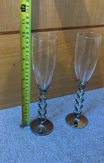 Vintage Silver Plated Heart Stem Champagne Flutes / Glasses