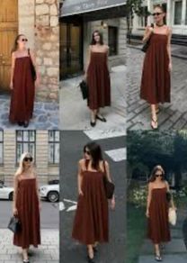 Reduced Zara Boho Rust Ramie & Cotton Crinkle Long Dress  Size XL UK 14