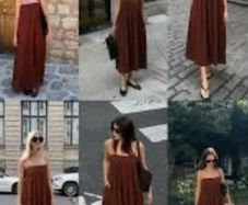Reduced Zara Boho Rust Ramie & Cotton Crinkle Long Dress  Size XL UK 14