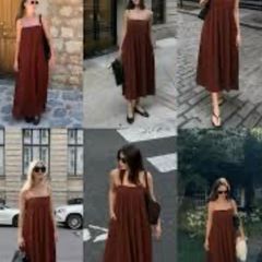 Reduced Zara Boho Rust Ramie & Cotton Crinkle Long Dress  Size XL UK 14