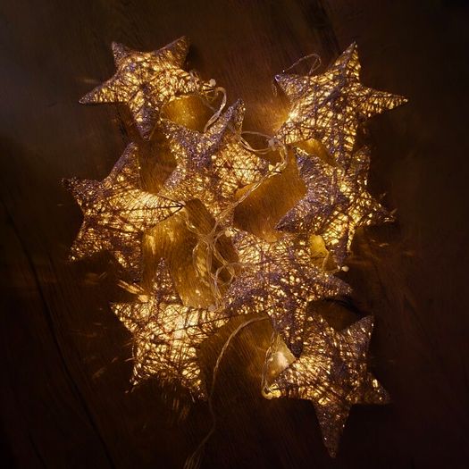 Christmas lights - gold glitter stars