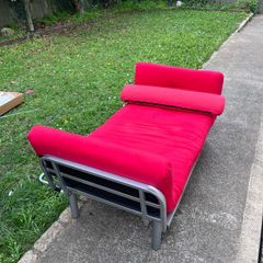 Red Single Sofa Bed / Futon Chair