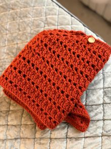 Hand made,rust-colored, crocheted poncho/Shawl