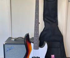 Aria Pro II Jazz Bass and Fender Rumble 25 Amp Gig Bag and Stand Included