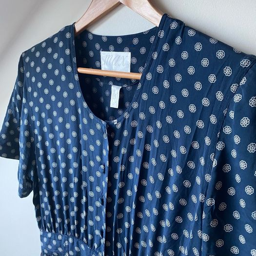 Max Vintage 100% Pure Silk Navy Blue Medallion Dress Size 14