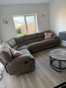 EZ living Isabelle- taupe fabric reclining corner sofa