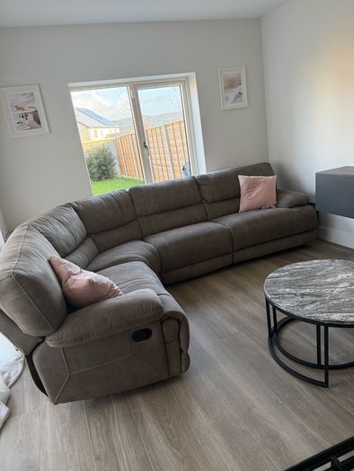 EZ living Isabelle- taupe fabric reclining corner sofa